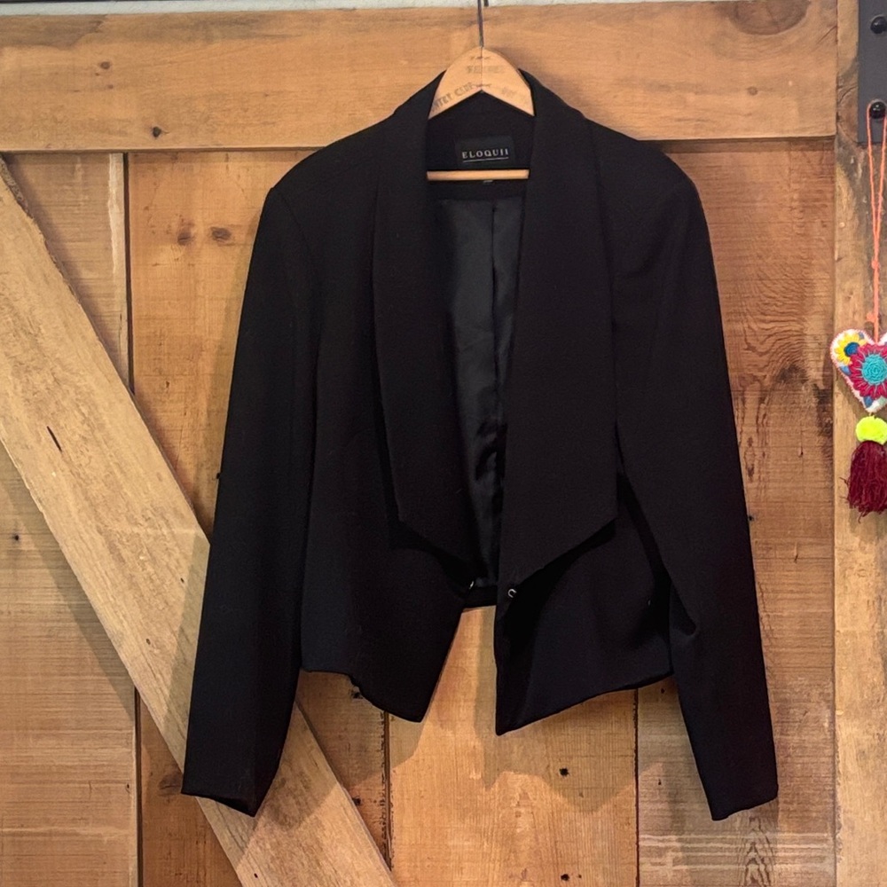 Eloquii Black Open-Front Draped Blazer